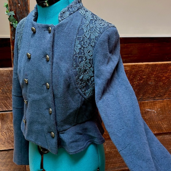 Free People Double Breasted Military Blazer Jacket w/ Lace Panels We The Free - Picture 7 of 13